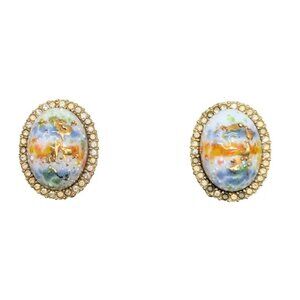 Vintage 1960s Signed DeNicola Painted Easter Egg Clip Earrings